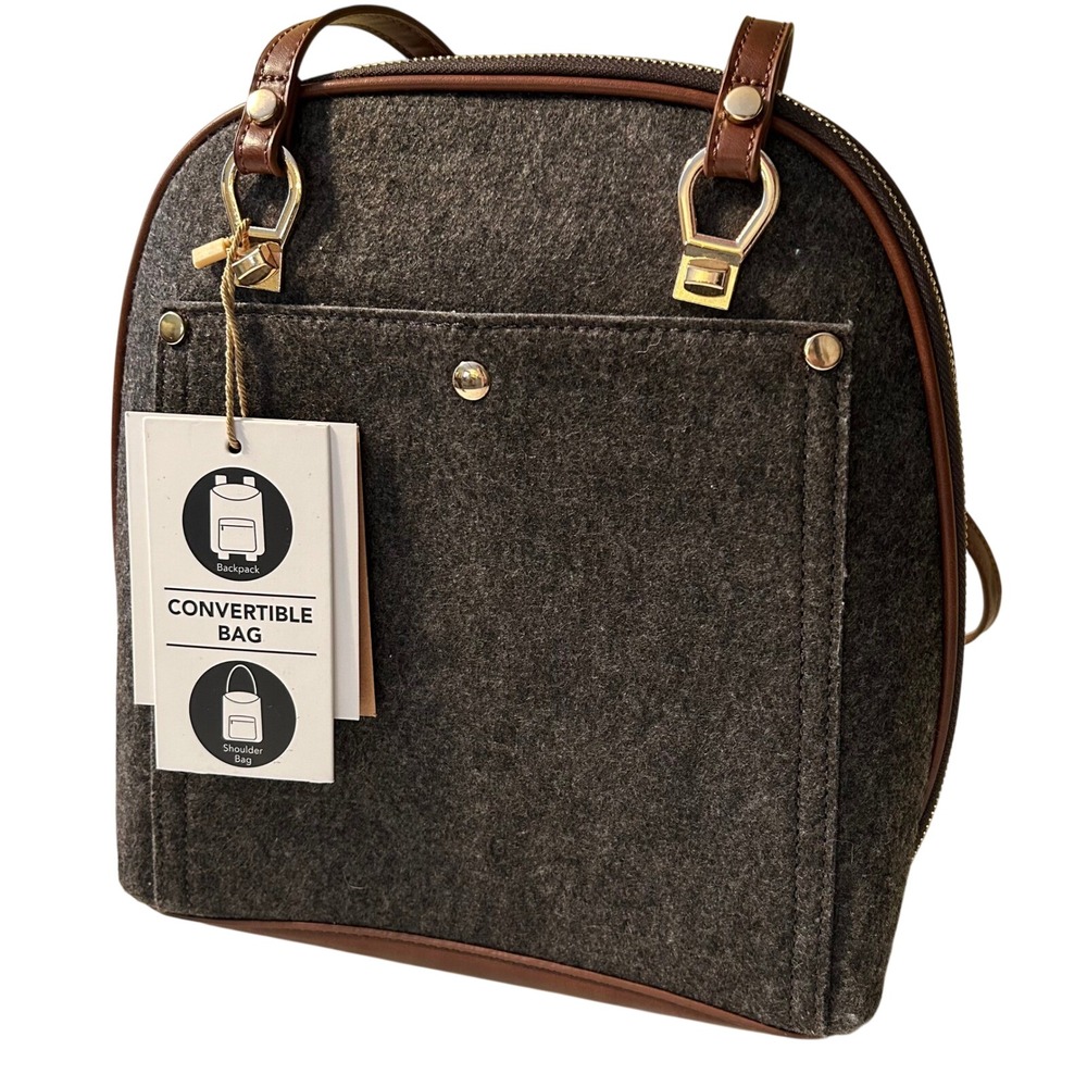 NWT MIZTIQUE Felt Backpack The Daisy Convertible Bag Charcoal Gray‎ Shoulder Bag